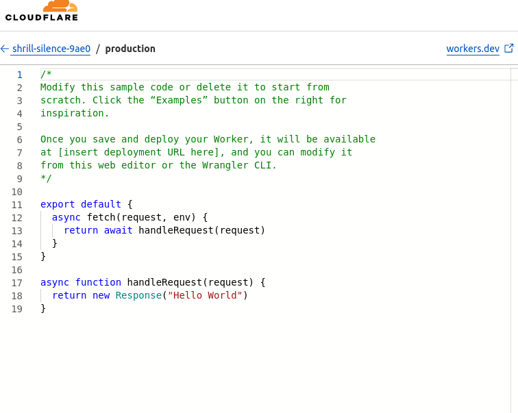 Default code of Cloudflare Worker