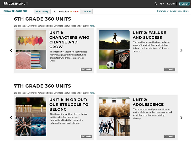 The CommonLit "The Library" tab