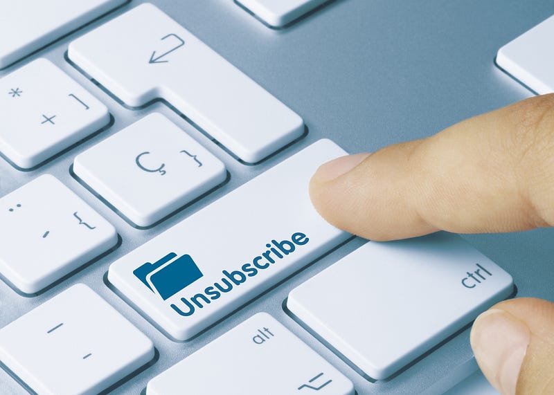 Finger hitting the unsubscribe button.