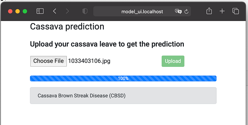 A small web page to upload an image and get the prediction