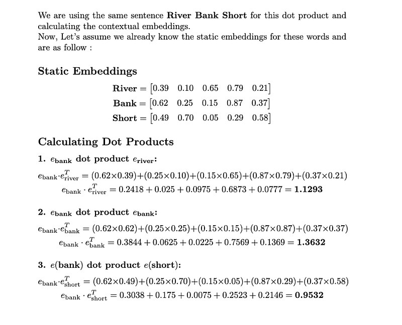 Dot Product calculation between embeddings