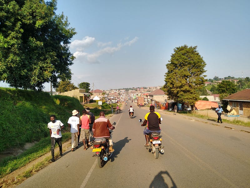 Entering town by boda