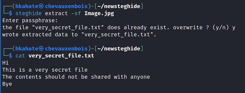 Extracting the contents of the .jpg and writing them to the .txt file using cracker passphrase