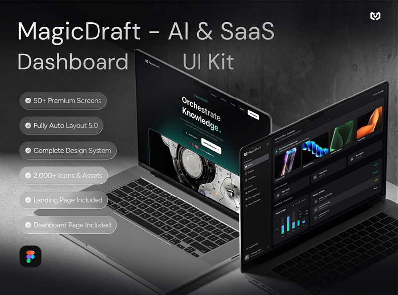 Premium Dark Mode Dashboard for AI & SaaS. Includes 50+ Screens & Landing Page.