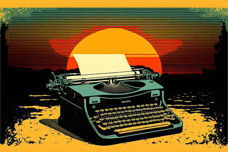 Pop art image of a typewriter at sunrise