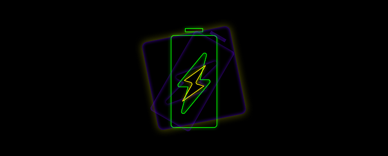 An illustration of an illuminated battery on a black background