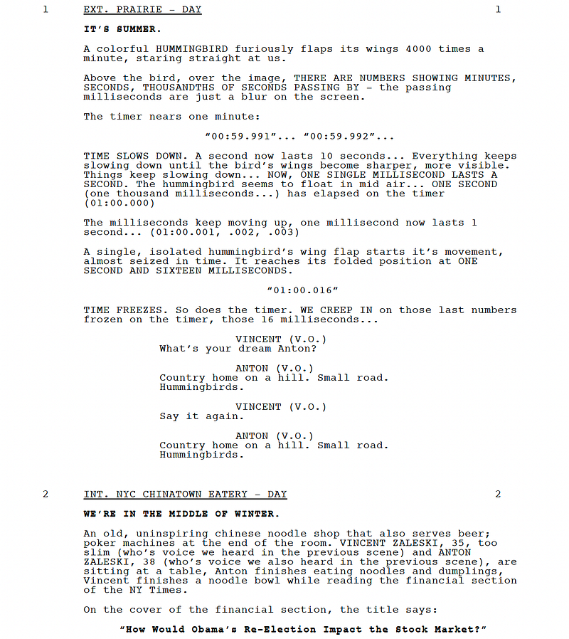 Page One: “The Hummingbird Project” (2018)