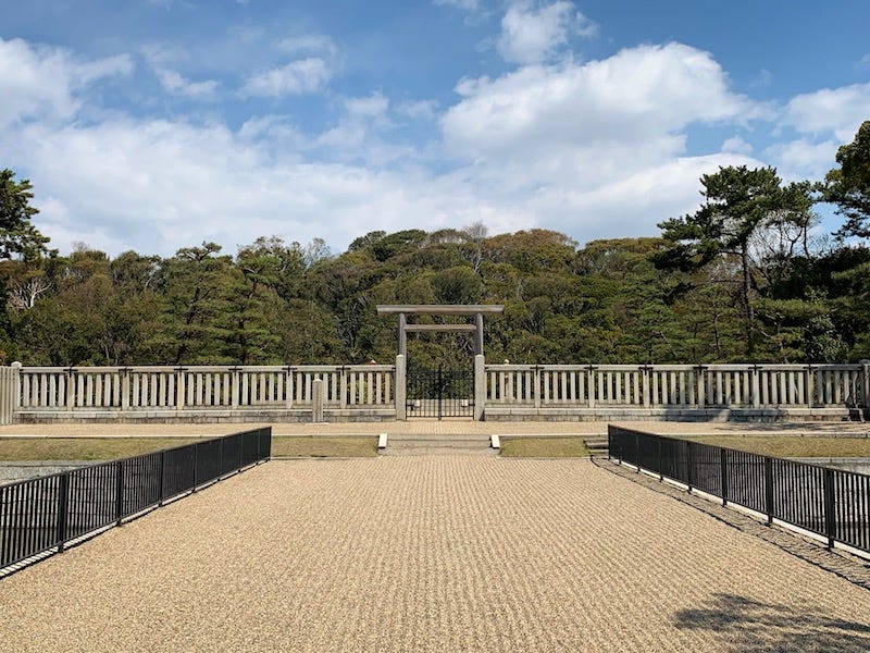 A torii gate at Emperor Nintoku’s Daisen Kofun mausoleum in Sakai, Osaka