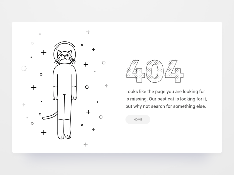 A 404 error page with a space cat floating through space to find your page (taken from Dribbble)