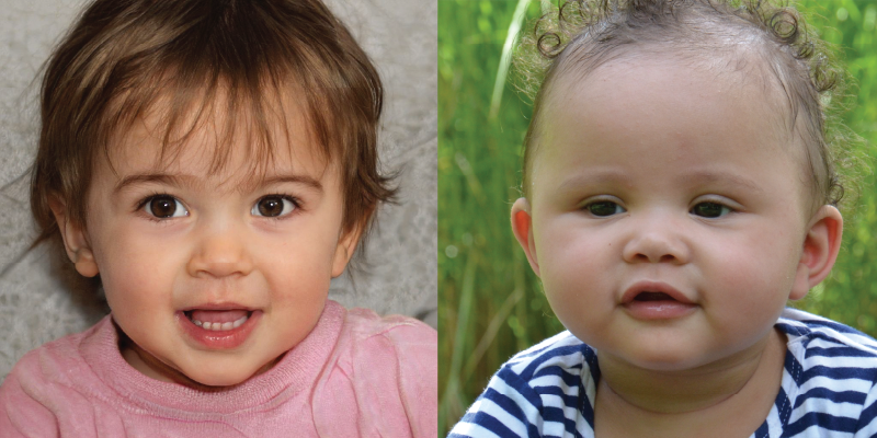 Portraits of two babies side by side.