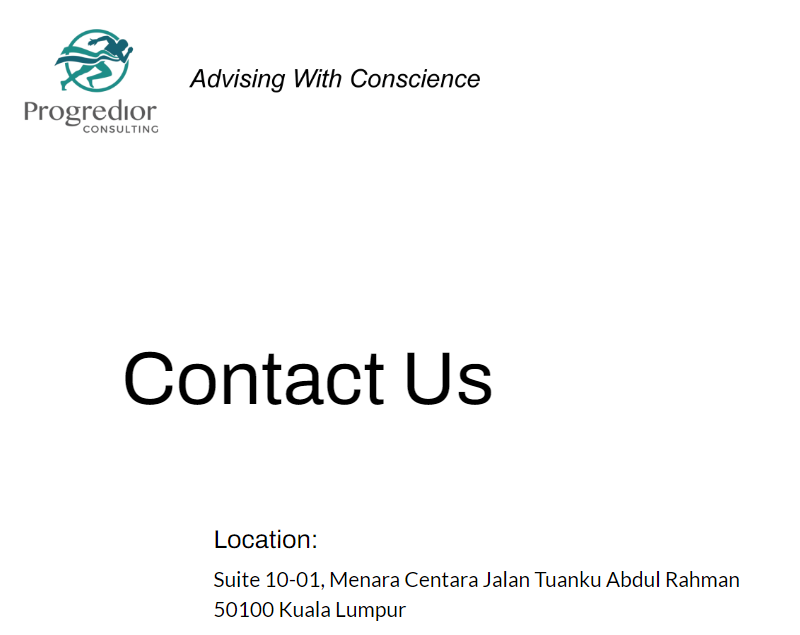 A screenshot of Progredior Consulting’s address