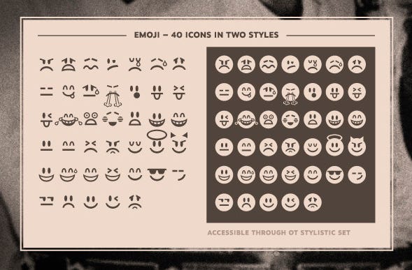 Emojis da Motiva Sans, em dois estilos diferentes