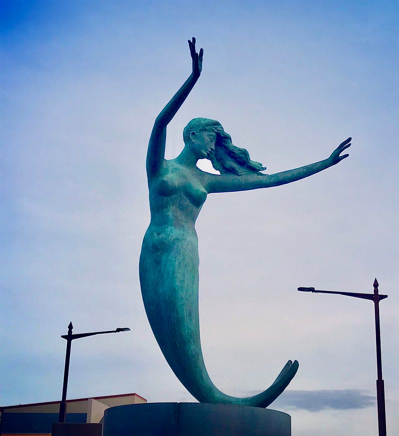 Statue of mermaid in front of Hachinohe Station.