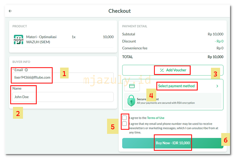 Formulir checkout lynk id masukkan email dan kode voucher diskon mjazuly id | Checkout form lynk id enter your email and discount voucher code mjazuly id 