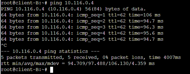 ping depuis client B vers client A