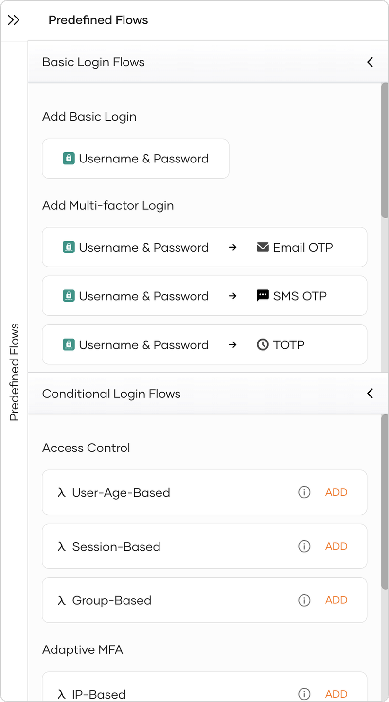 Figure 3: Pre-built basic and conditional flow templates