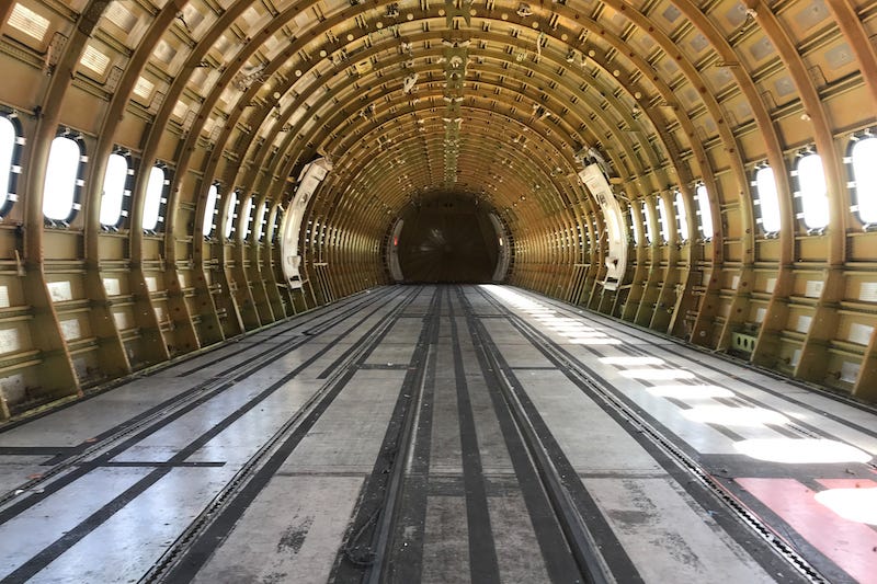Image of the inside shell of a 737NG stripped that is ready for dismantling