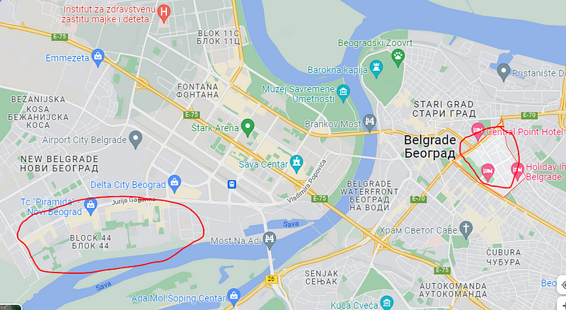Areas from Belgrade that are relatively not safe.