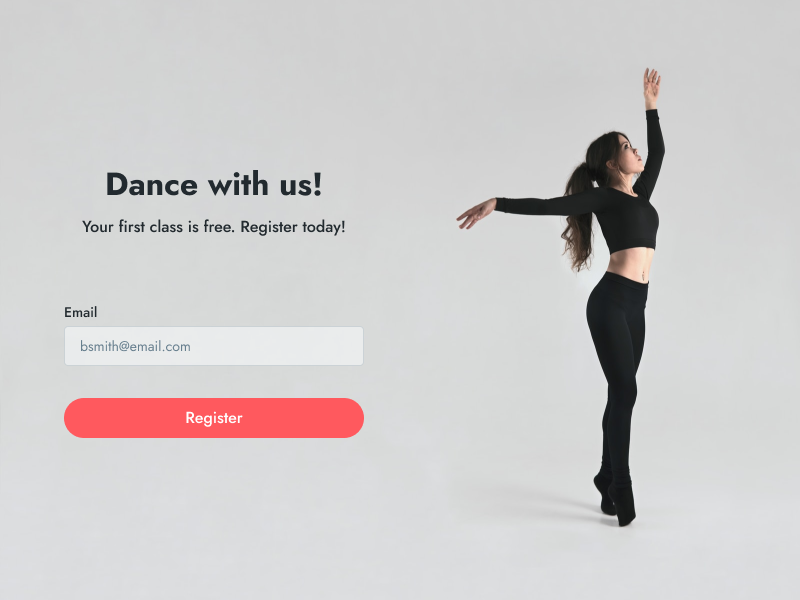 Sample registration page for dance lessons