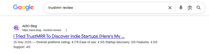 trustmrr in-depth review post on AISO Blog example