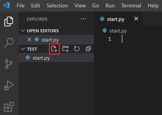 Open a new file under a folder in visual studio code
