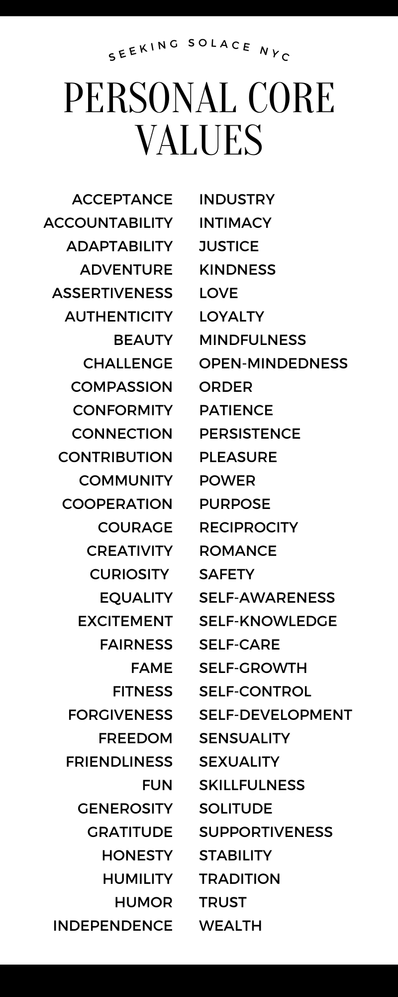 List of personal core values