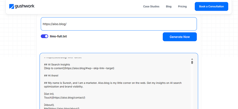 gushwork AI LLMs.txt Generator on AISO Blog