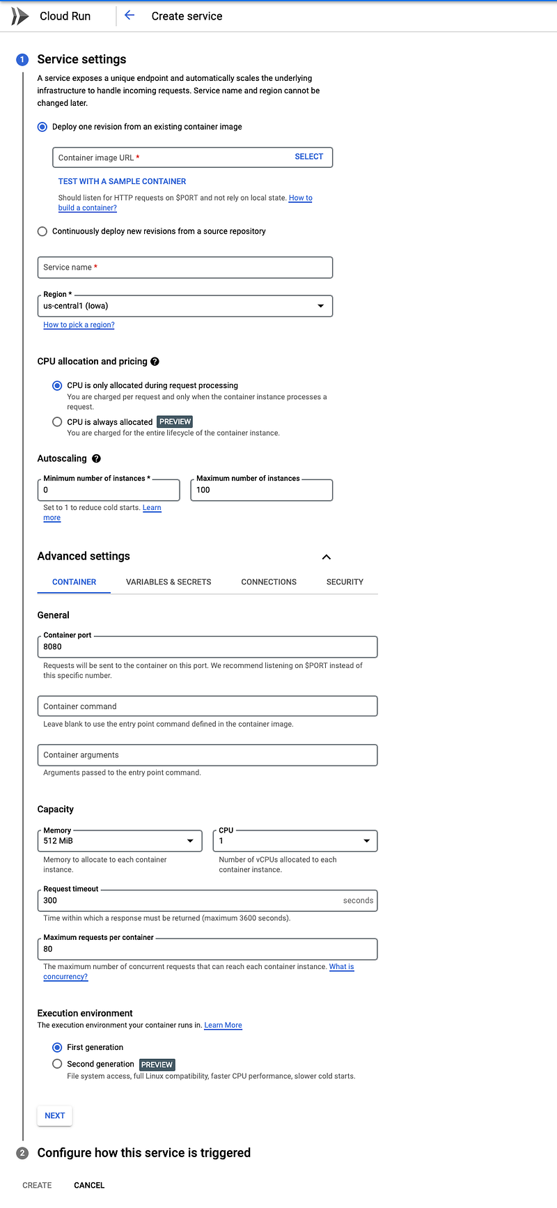 Some of the options for Cloud Run