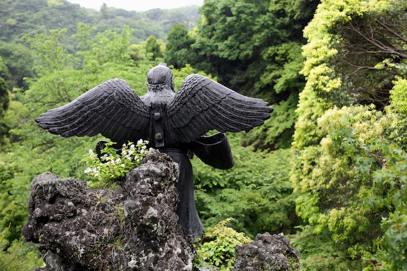 A statue of a tengu up in the hills behind Kamakura’s Kencho-ji