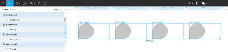 A Color Swatch duplicated 4 times in Figma