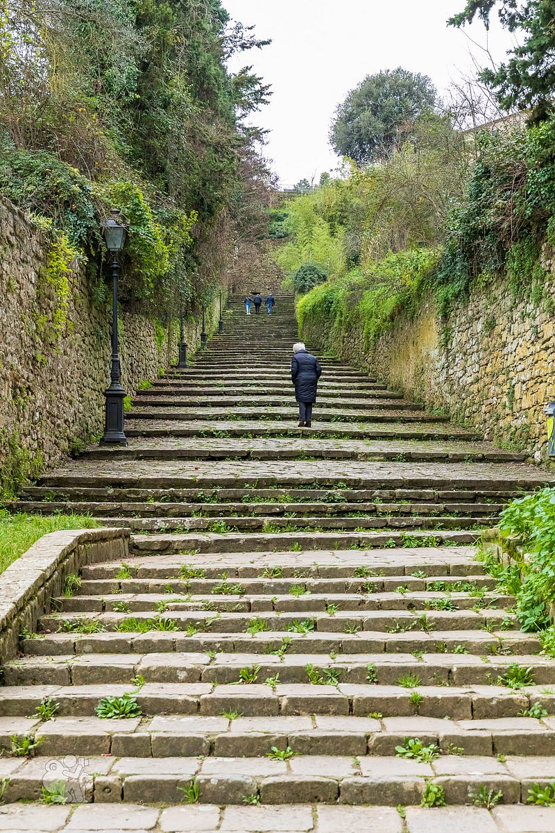 A stone stairway takes visitors up into the city of Volterra A stone stairway takes visitors up into the city of Volterra