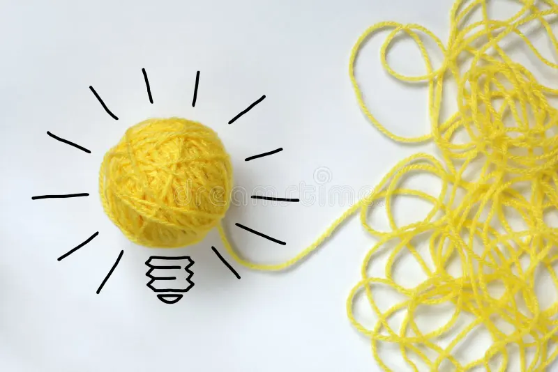 Thread of a yarn making a light bulb.