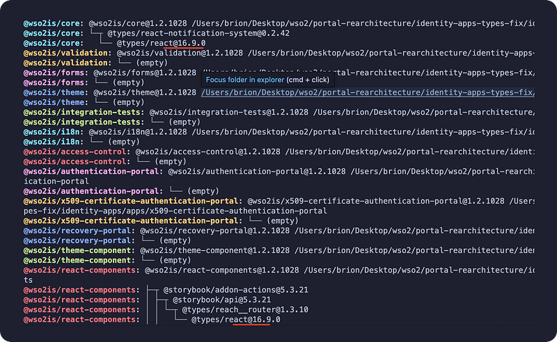 npm ls with the fix