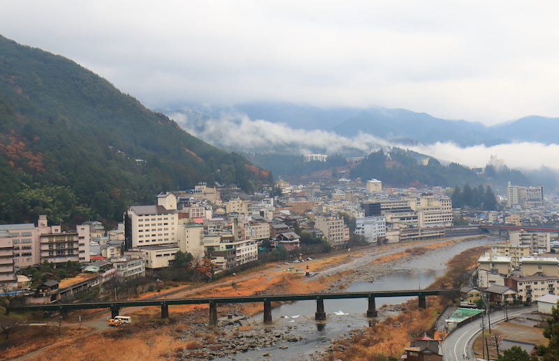 A panoramic view of all of Gero Onsen in central Gifu Prefecture