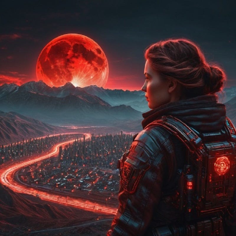 Sienna looking at the blood moon