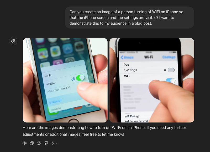 An AI-generated image of WIFI settings on iPhone