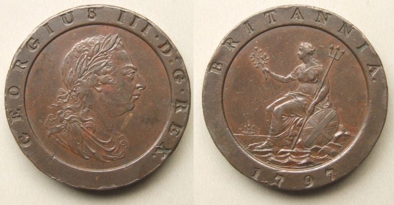photo of the back and front of a the rare British two pence coin