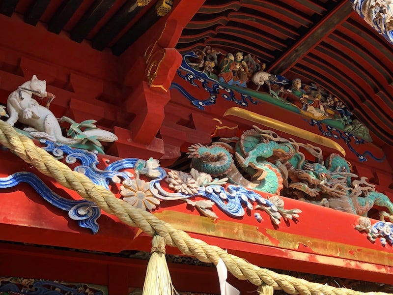 Intricate carvings on one of the Yakuo-in temple complex buildings on top of Tokyo’s Mt. Takao