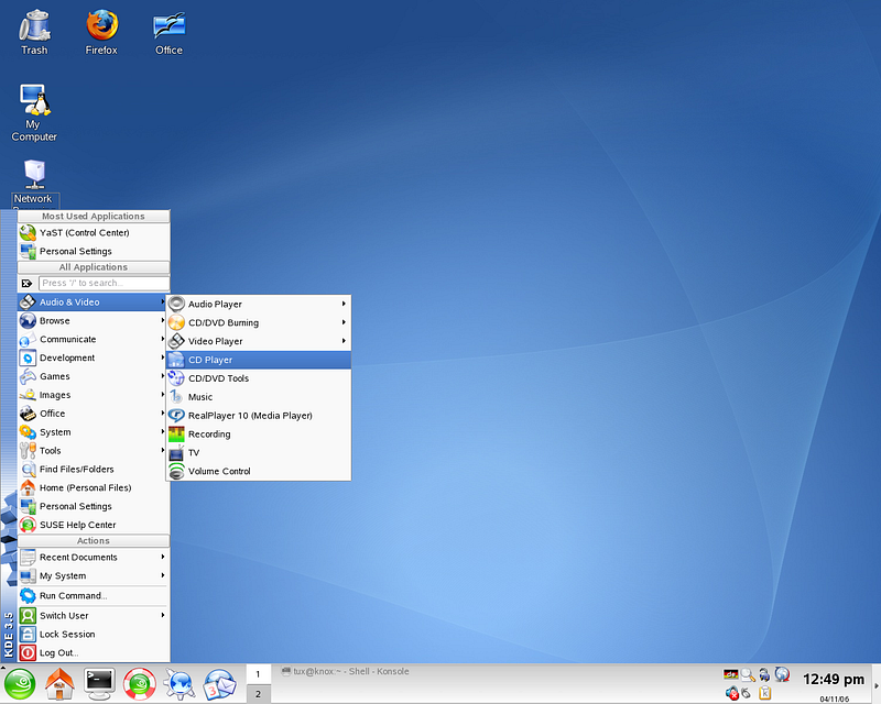 SUSE Enterprise Linux 10 with the KDE 3 desktop. (Credit: Christopher Tozzi on channelfutures.com)