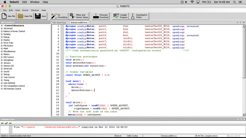 robotc remote control code vex