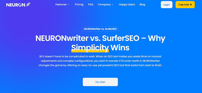 Neuronwriter vs surfer seo comparison page at aiso.blog