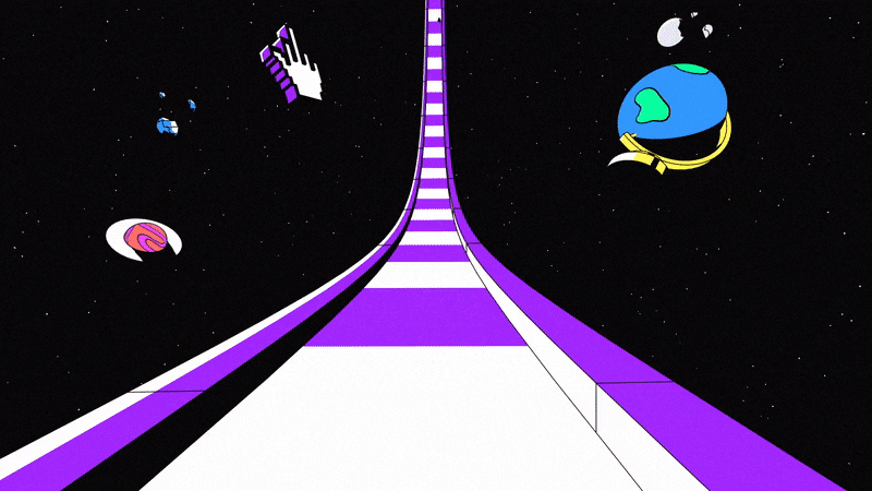 An animated rollercoaster ride showcasing the GIPHY logo at the start, with a variety of random objects flying around during the journey.