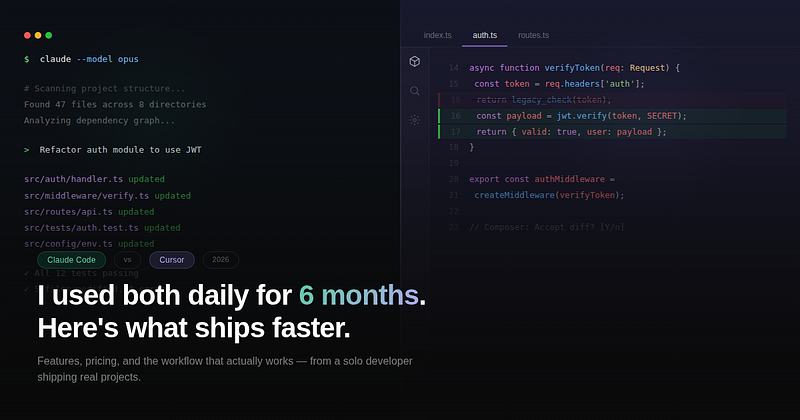 Claude Code terminal and Cursor IDE side by side comparison