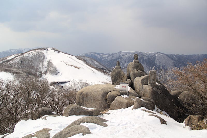 The summit of Mie Prefecture’s snow capped Mt. Gozaisho during winter
