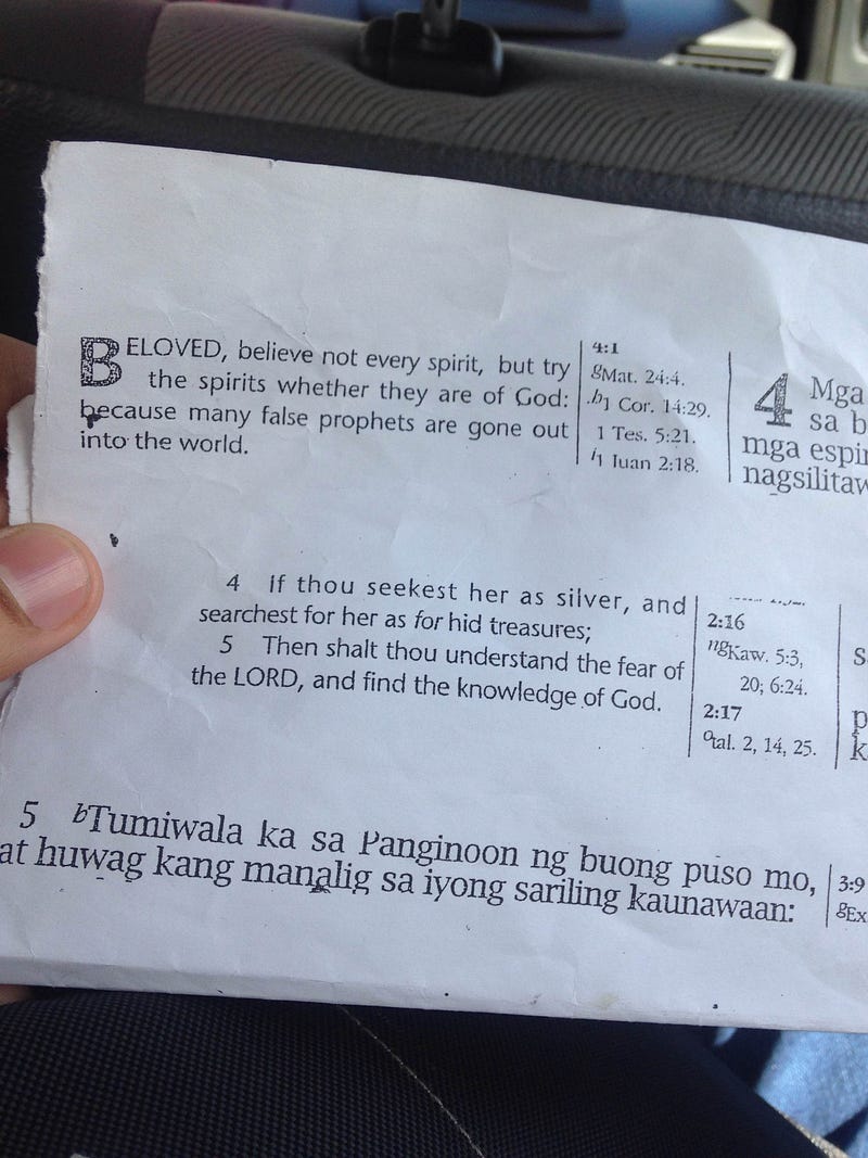 I never got the cabdriver’s name, but I got a picture of one of his materials. May God bless that man.