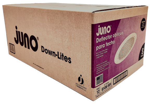 A box for juno down-lites with a purple label