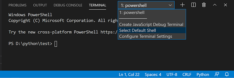 What to do if you did not see powershell in the visual studio code’s terminal