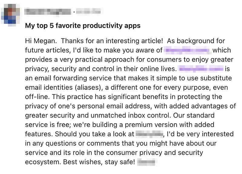 A self-interested pitch that the author received.