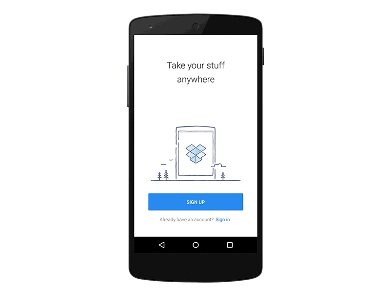 Animação de onboarding do app DropBox