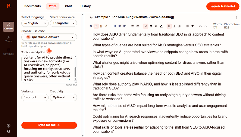 rytr ai questions and answers use case example at AISO Blog